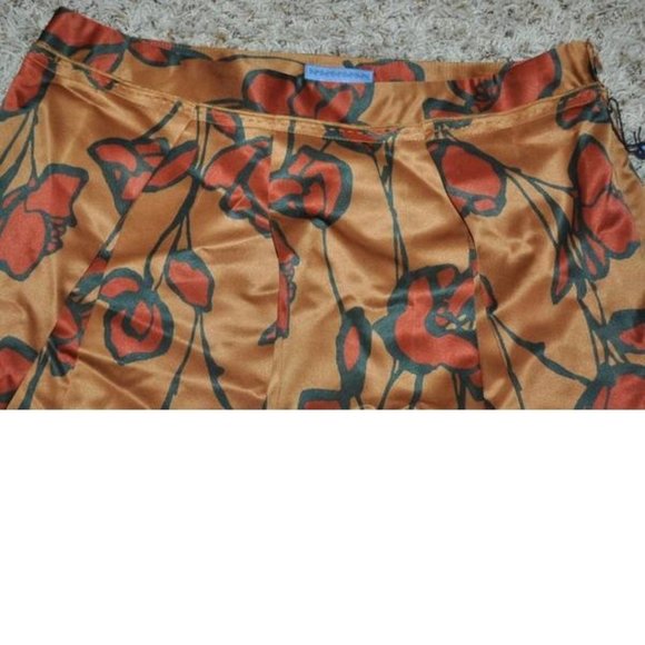 Womens Skirt 10 Gold Orange Floral Satiny Pleated Side Zip Simply Vera Wang - Picture 3 of 5